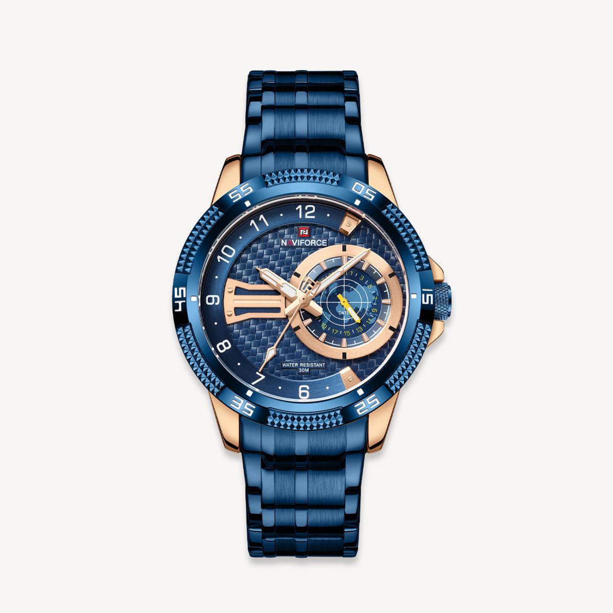 Picture of NAVIFORCE NF9206 Royal Blue Stainless Steel Chronograph Watch For Men - RoseGold & Royal Blue