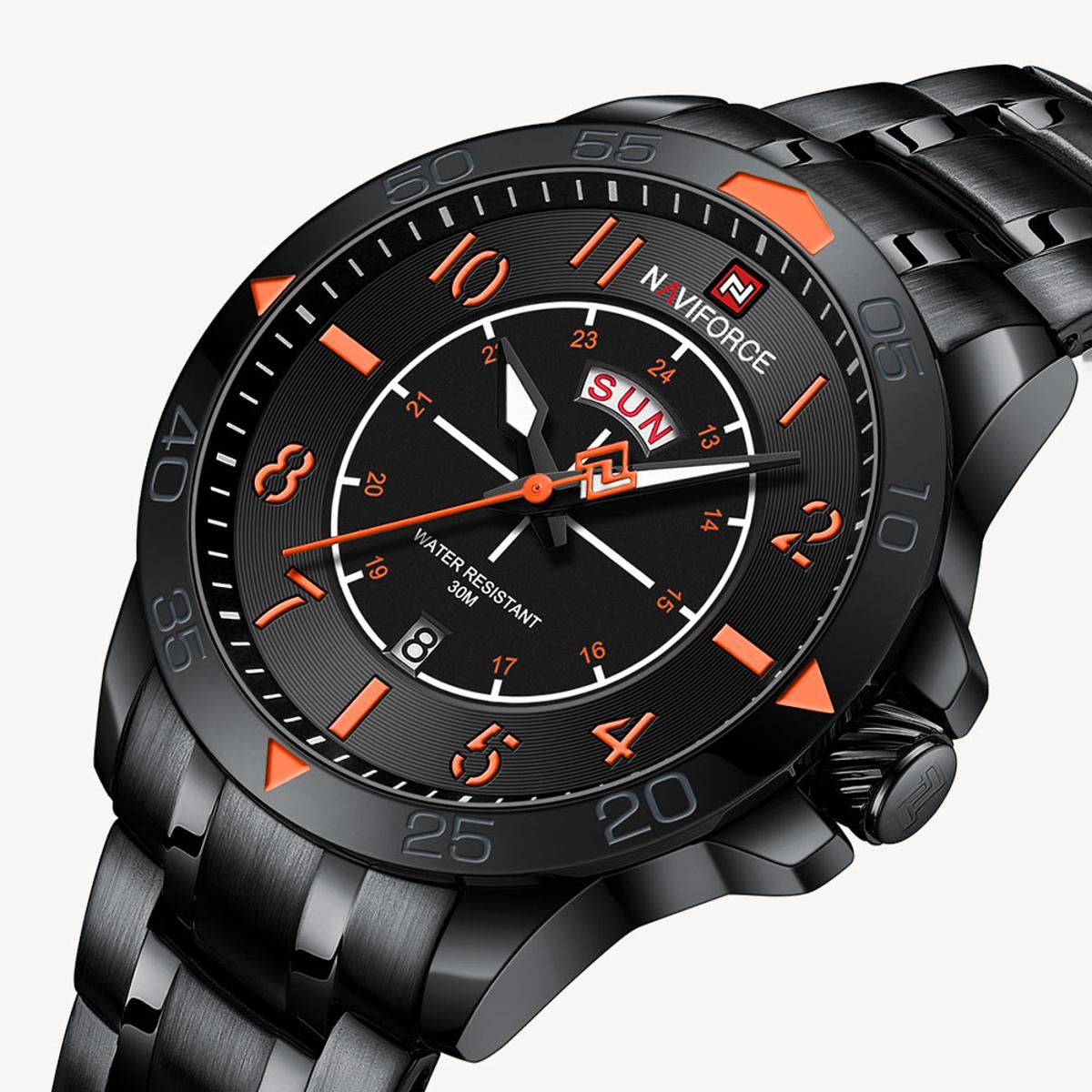Picture of NAVIFORCE NF9204 Black Stainless Steel Analog Watch For Men - Orange & Black