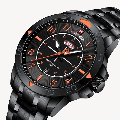 Picture of NAVIFORCE NF9204 Black Stainless Steel Analog Watch For Men - Orange & Black