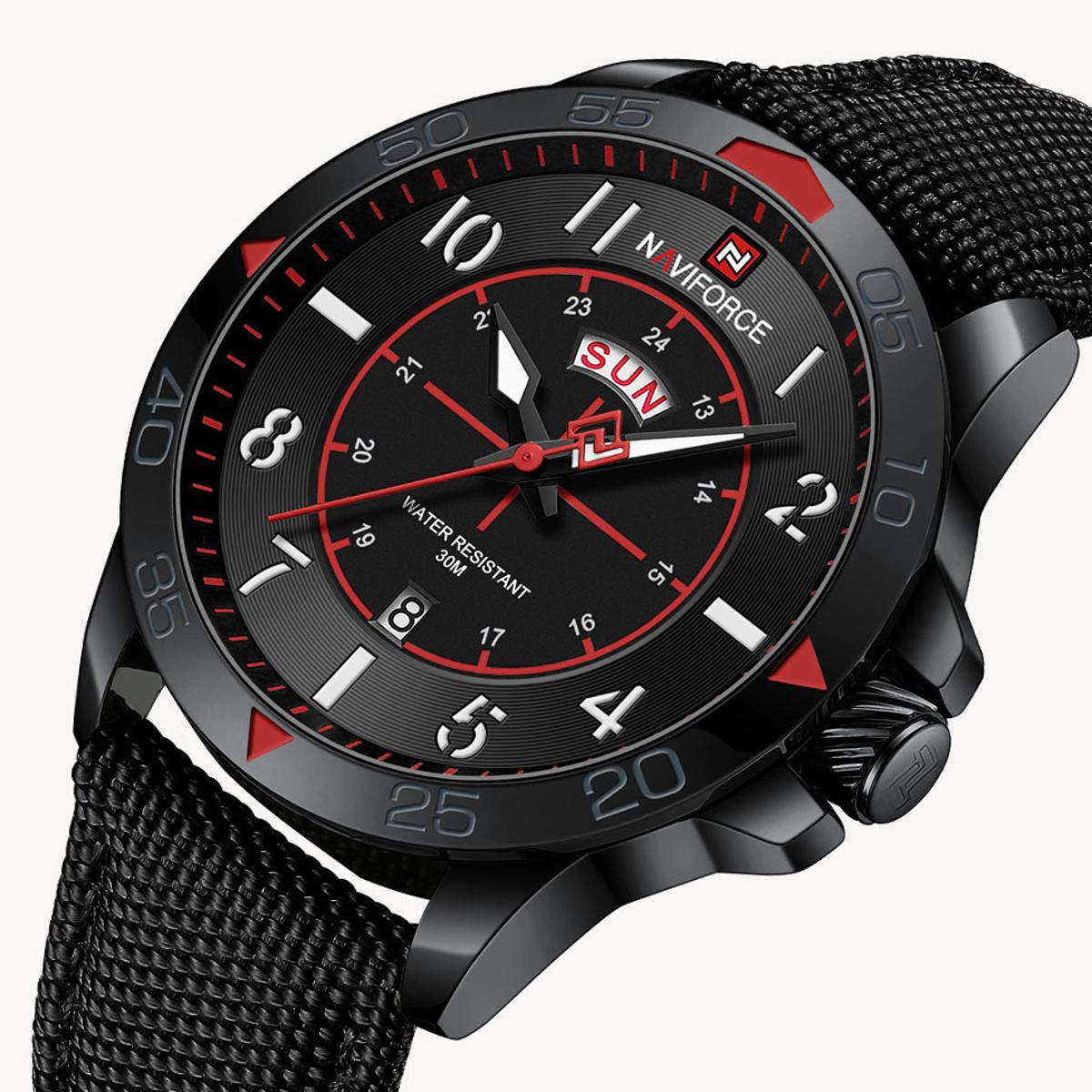 Picture of NAVIFORCE NF9204 Black Nylon Strap Analog Watch For Men - Red & Black