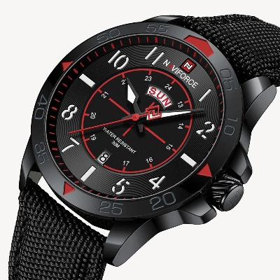 Picture of NAVIFORCE NF9204 Black Nylon Strap Analog Watch For Men - Red & Black