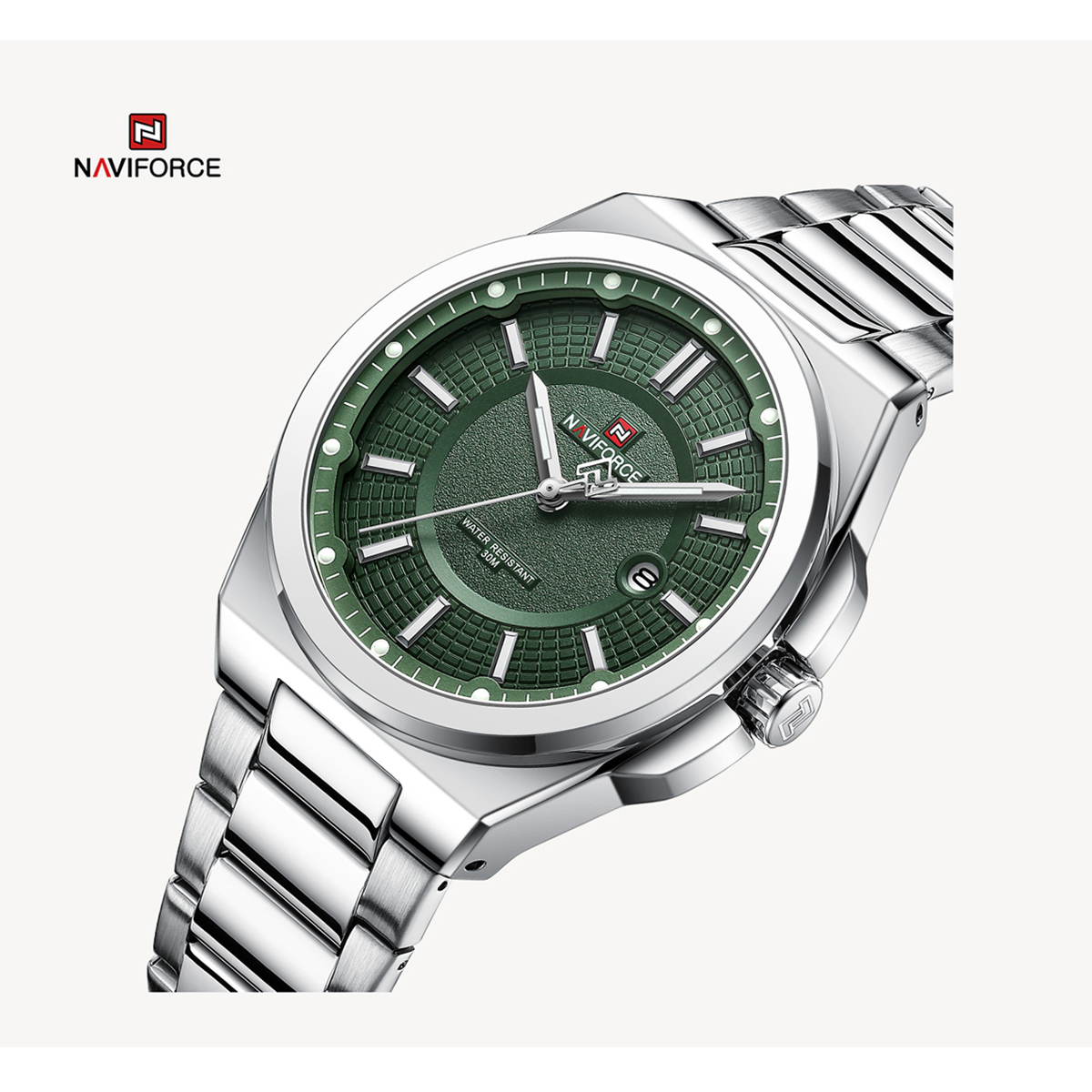Picture of NAVIFORCE NF9212 Silver Stainless Steel Analog Watch For Men - Green & Silver
