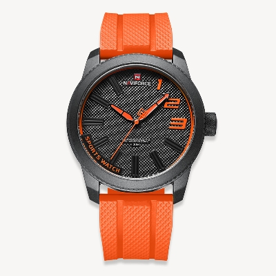 Picture of NAVIFORCE NF9202 Orange TPU Leather Analog Watch For Men - Black & Orange