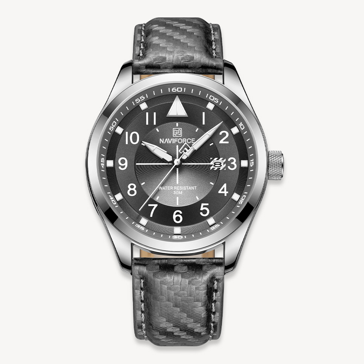 Picture of NAVIFORCE NF8022 Gray PU Leather Analog Watch For Men - Silver & Gray