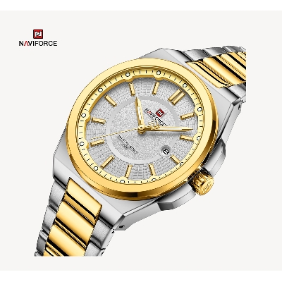 Picture of NAVIFORCE NF9212 Silver And Golden Two-tone Stainless Steel Analog Watch For Men - White & Golden
