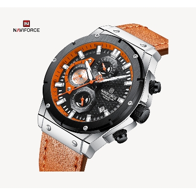 Picture of NAVIFORCE NF8027 Brown PU Leather Chronograph Watch For Men - Orange & Brown