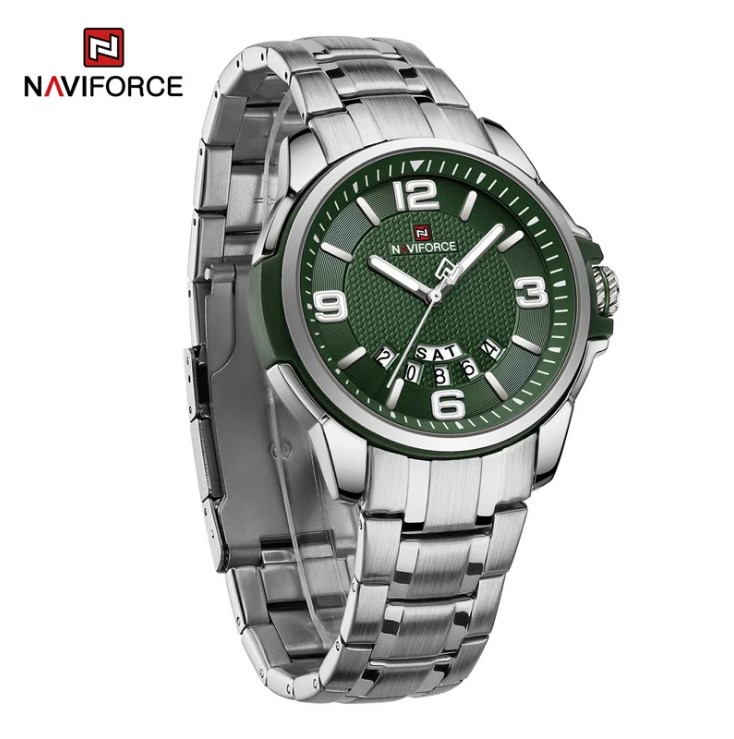 Picture of Naviforce NF9215S Stainless Steel Analog Calender Watch For Men’s -Silver & Green