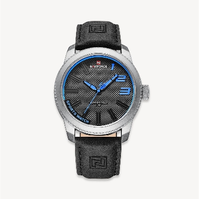 Picture of NAVIFORCE NF9202L Black PU Leather Analog Watch For Men - Silver & Black
