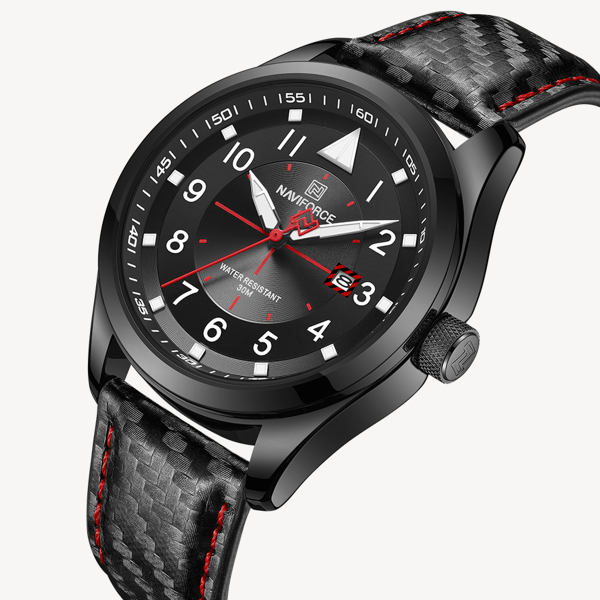Picture of NAVIFORCE NF8022 Black PU Leather Analog Watch For Men - Red & Black