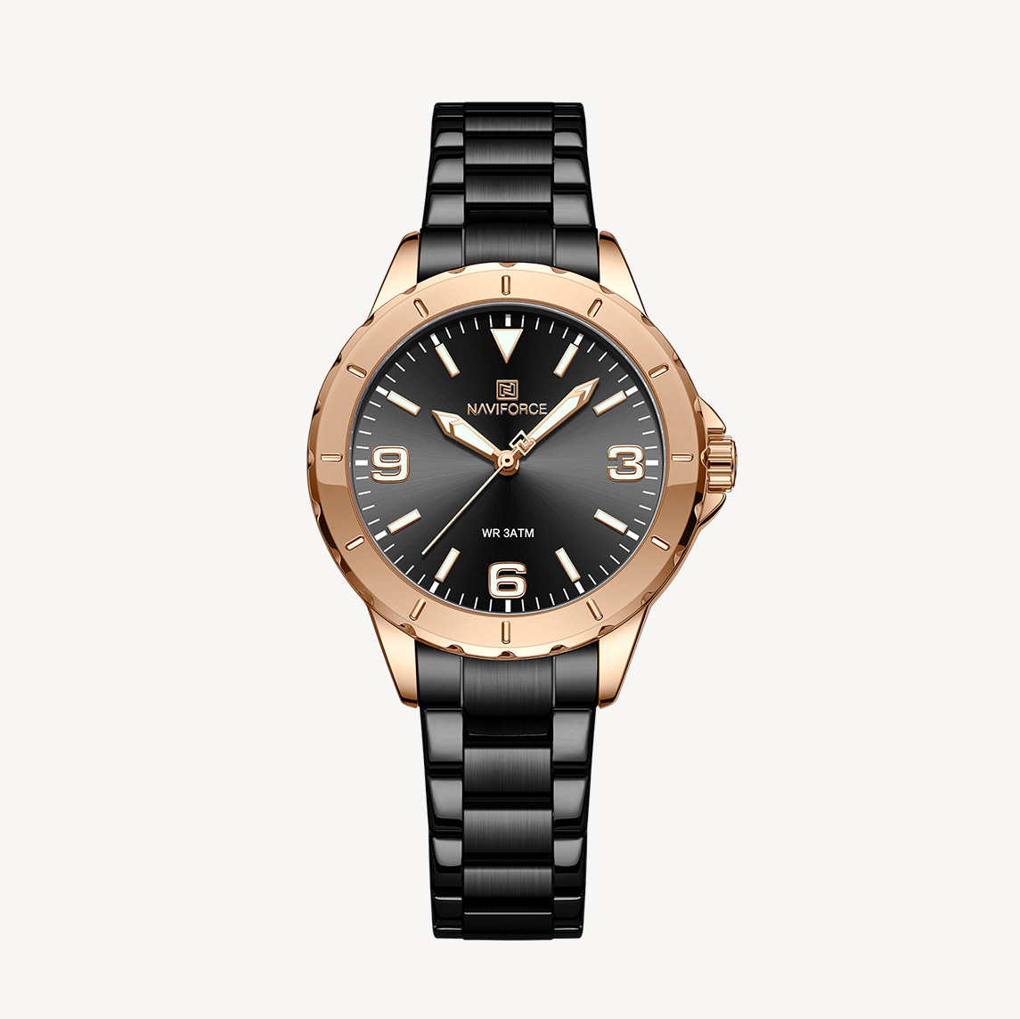 Picture of NAVIFORCE NF5022 Black Stainless Steel Analog Watch For Women - RoseGold & Black