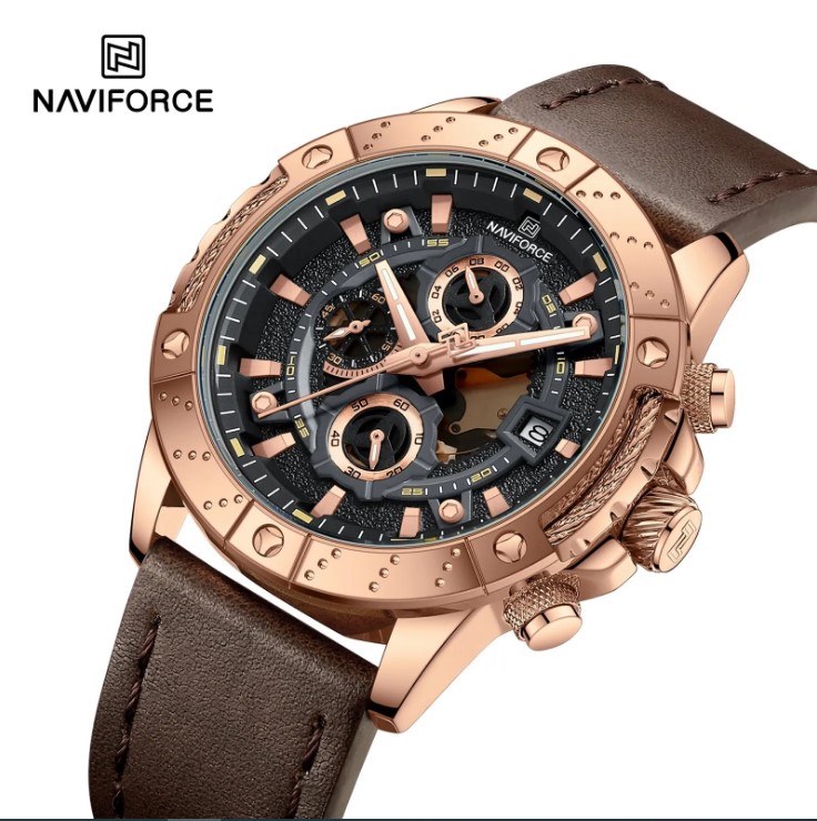 Picture of NAVIFORCE NF8055L PU Leather Chronograph Watch For Men’s –Rosegold & Chocolate