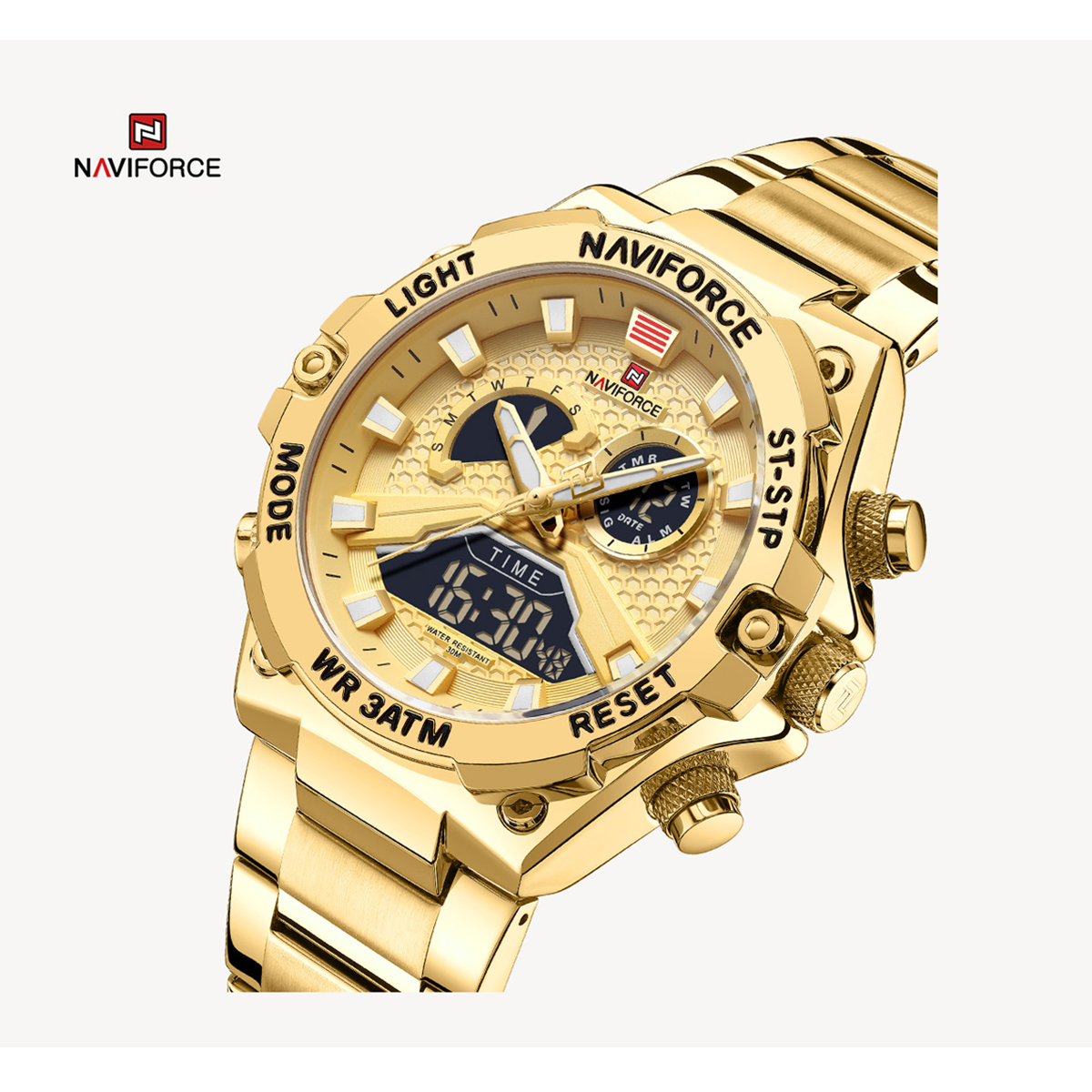 Picture of NAVIFORCE NF9207 Golden Stainless Steel Dual Time Watch For Men - Golden