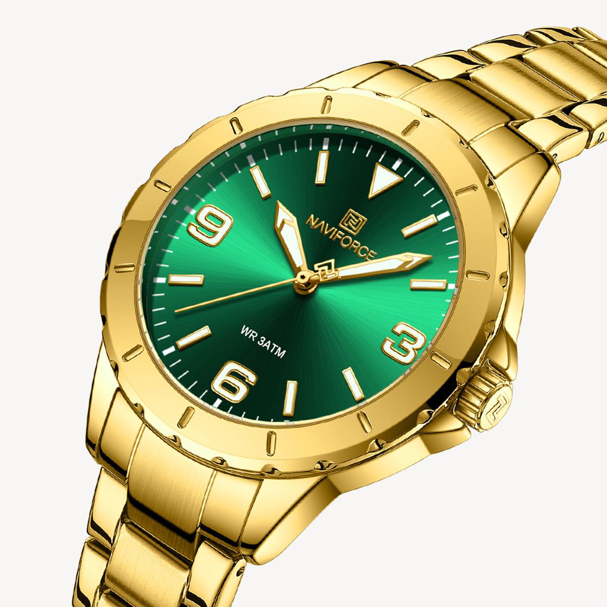 Picture of NAVIFORCE NF5022S Golden Stainless Steel Analog Watch For Women - Green & Golden