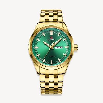 Picture of NAVIFORCE NF9203 Golden Stainless Steel Analog Watch For Men - Green & Golden