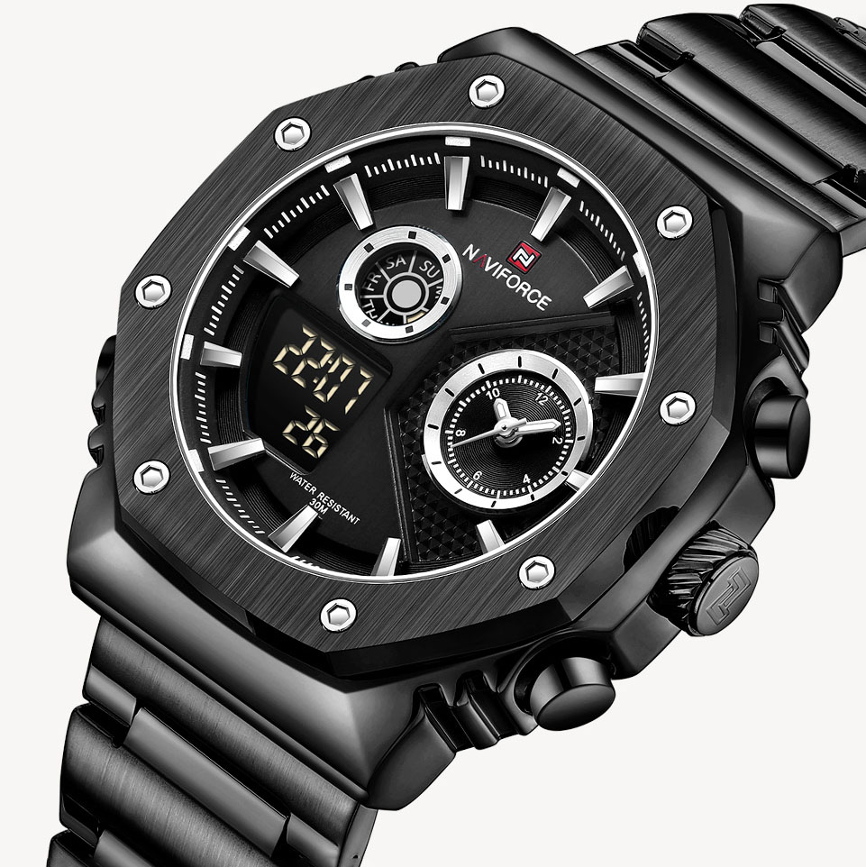 Picture of NAVIFORCE NF9216 Black Stainless Steel Dual Time Watch For Men - Black