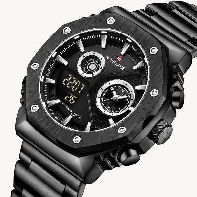 Picture of NAVIFORCE NF9216 Black Stainless Steel Dual Time Watch For Men - Black