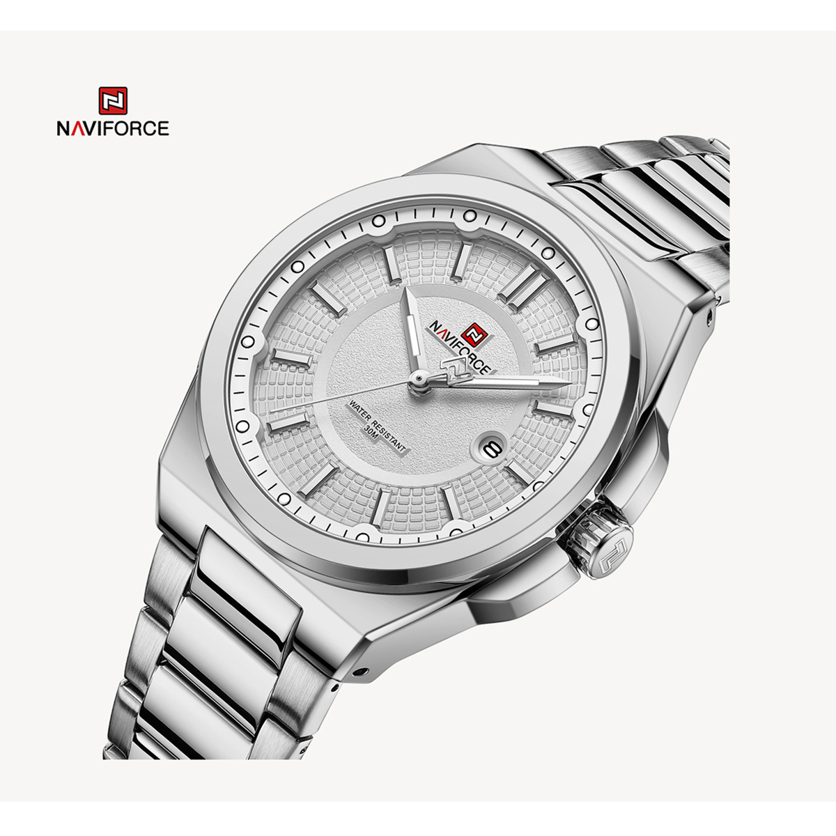 Picture of NAVIFORCE NF9212 Silver Stainless Steel Analog Watch For Men - White & Silver