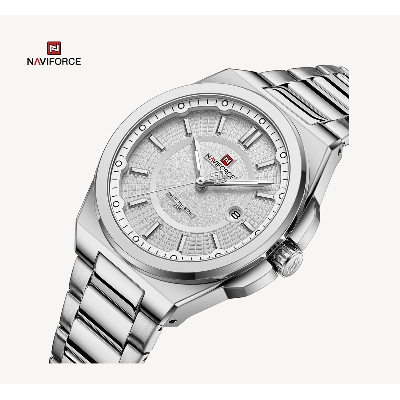 Picture of NAVIFORCE NF9212 Silver Stainless Steel Analog Watch For Men - White & Silver