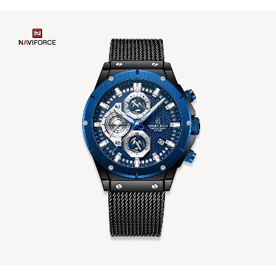 Picture of NAVIFORCE NF8027M Black Mesh Stainless Steel Chronograph Watch For Men - Black & RoyalBlue