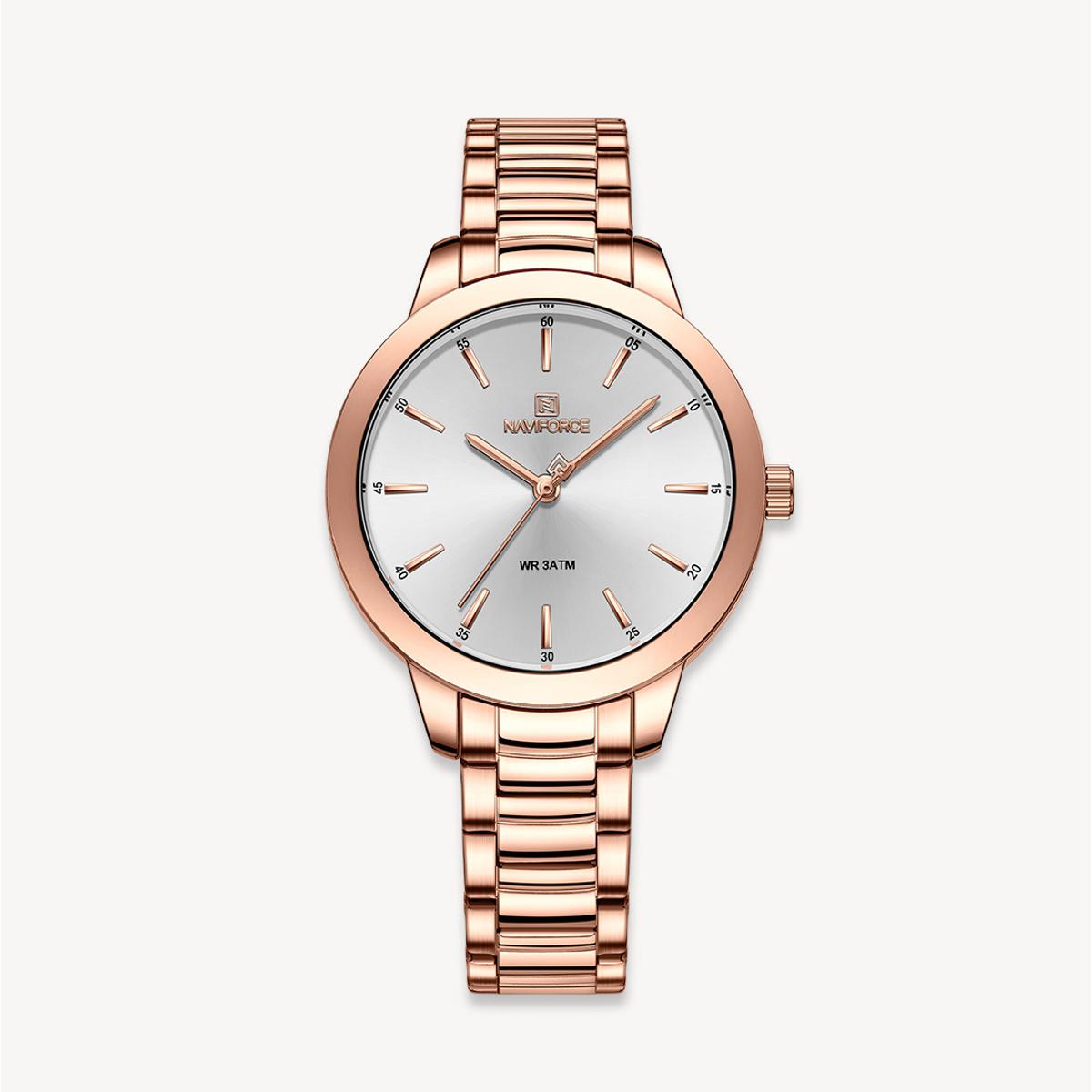 Picture of NAVIFORCE NF5025S RoseGold Stainless Steel Analog Watch For Women - White & RoseGold