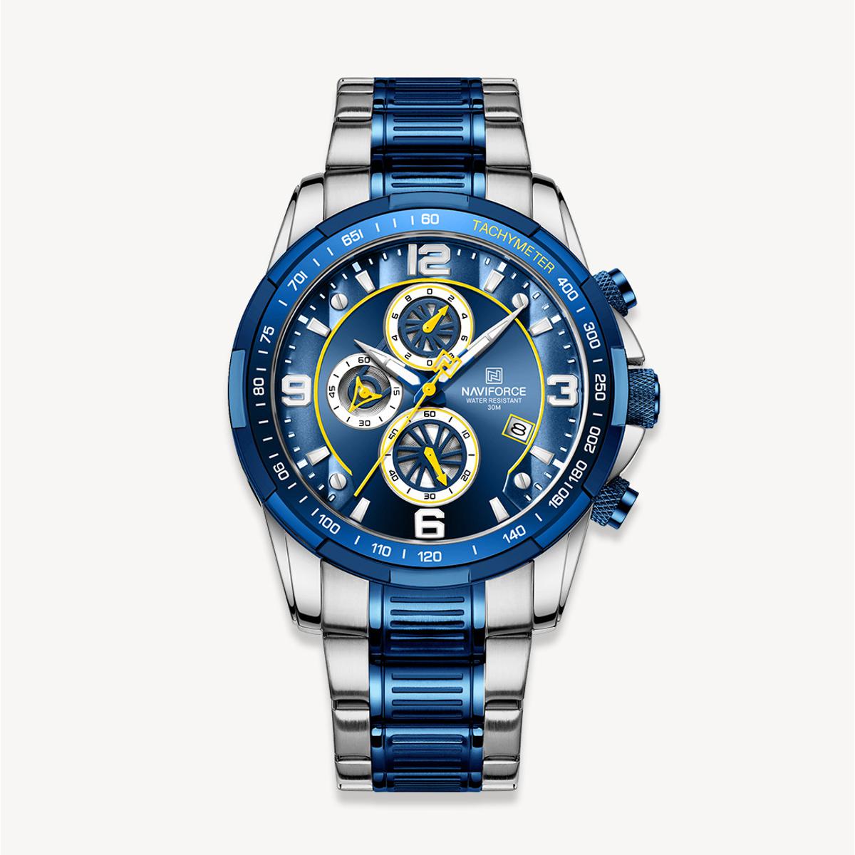 Picture of NAVIFORCE NF8020 Silver And Royal Blue Two-tone Stainless Steel Chronograph Watch For Men - Royal Blue & Silver (268493710) - 268493710