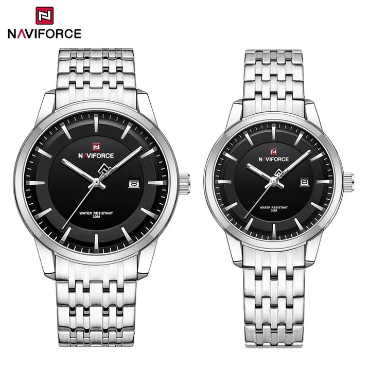 Picture of NAVIFORCE NF9228P Stainless Steel Waterproof Couple Watch – Silver & Black