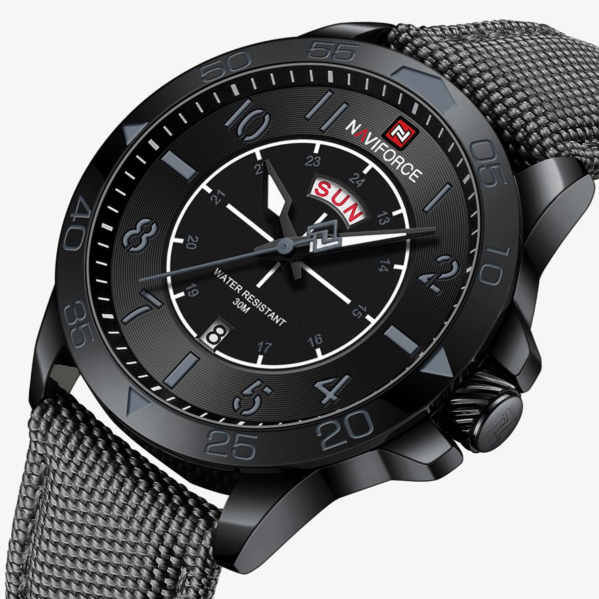 Picture of NAVIFORCE NF9204 Black Nylon Strap Analog Watch For Men - Gray & Black