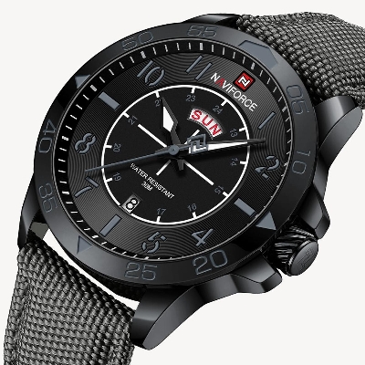 Picture of NAVIFORCE NF9204 Black Nylon Strap Analog Watch For Men - Gray & Black