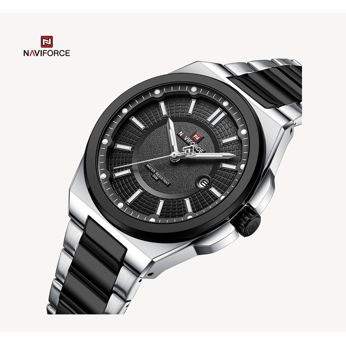 Picture of NAVIFORCE NF9212 Silver And Black Two-tone Stainless Steel Analog Watch For Men - Black & Silver