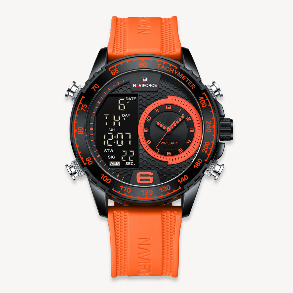 Picture of NAVIFORCE NF9199 Orange TPU Leather Dual Time Watch For Men - Black & Orange