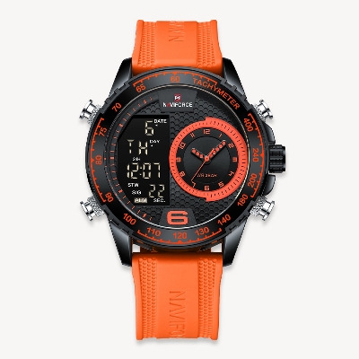 Picture of NAVIFORCE NF9199 Orange TPU Leather Dual Time Watch For Men - Black & Orange