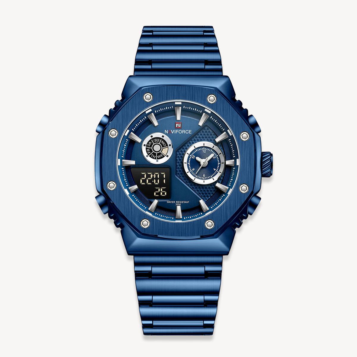 Picture of NAVIFORCE NF9216 Royal Blue Stainless Steel Dual Time Watch For Men - Royal Blue