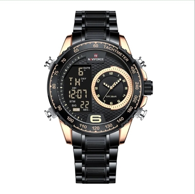 Picture of NAVIFORCE NF9199S Black Stainless Steel Dual Time Watch For Men - RoseGold & Black