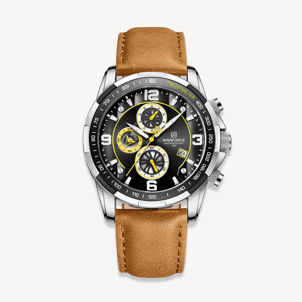 Picture of NAVIFORCE NF8020 Brown PU Leather Chronograph Watch For Men - Black & Brown