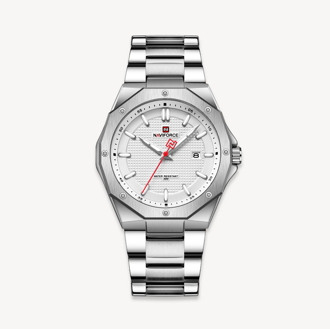 Picture of NAVIFORCE NF9200 Silver Stainless Steel Analog Watch For Men - White & Silver