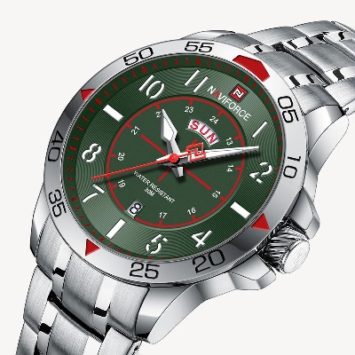 Picture of NAVIFORCE NF9204 Silver Stainless Steel Analog Watch For Men - Green & Silver