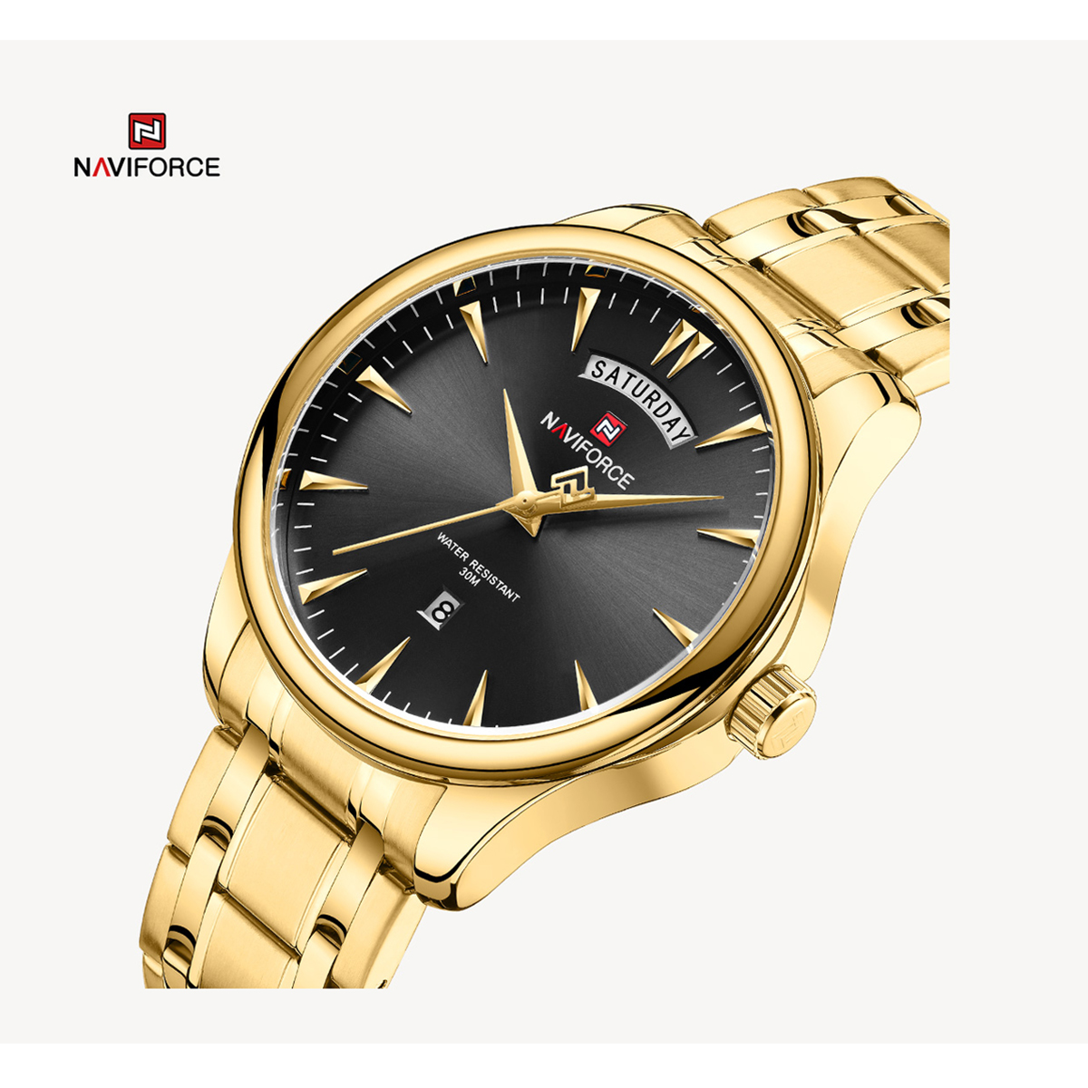 Picture of NAVIFORCE NF9213 Golden Stainless Steel Analog Watch For Men - Black & Golden