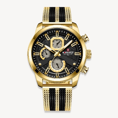 Picture of NAVIFORCE NF9211G Golden And Black Two-tone Mesh Stainless Steel Chronograph Watch For Men - Golden & Black