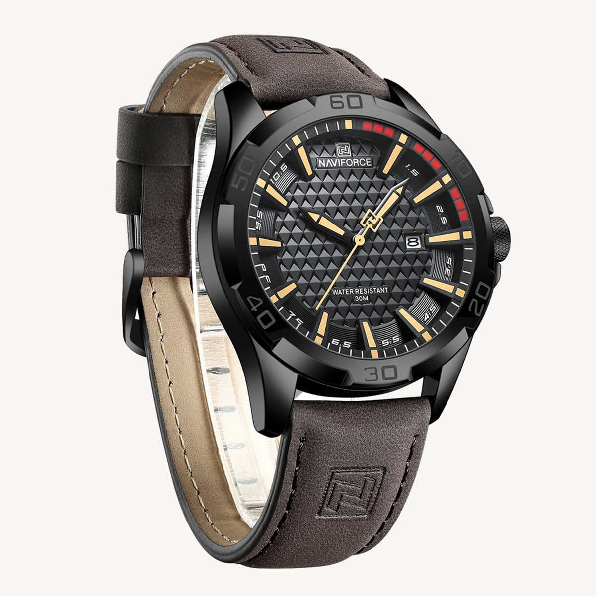 Picture of NAVIFORCE NF8023 Chocolate PU Leather Analog Watch For Men - Black & Chocolate