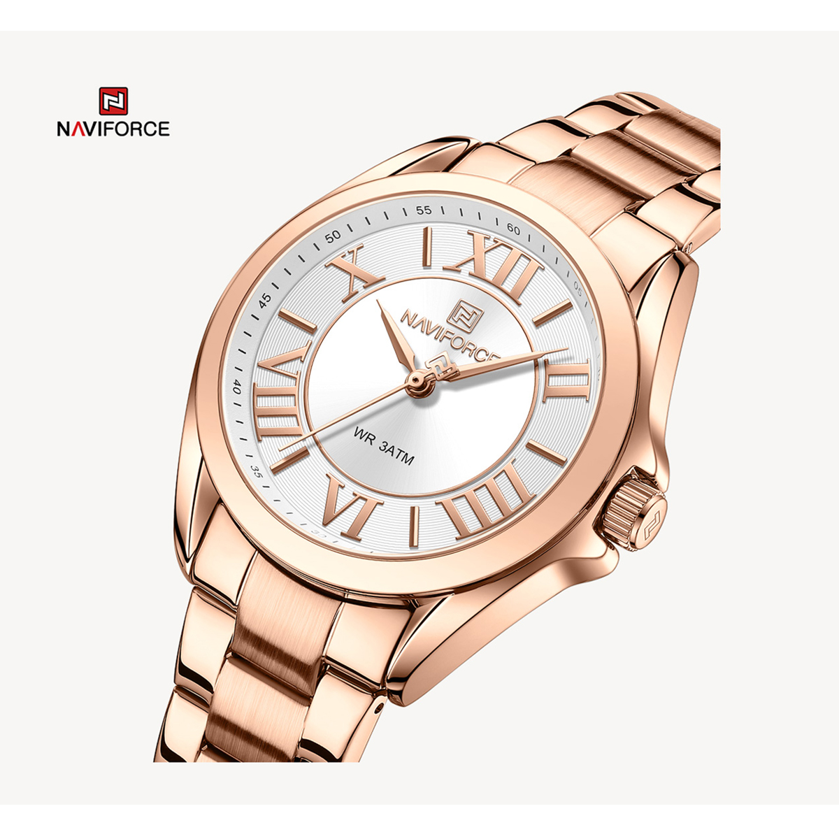 Picture of NAVIFORCE NF5037 RoseGold Stainless Steel Analog Watch For Women - White & RoseGold