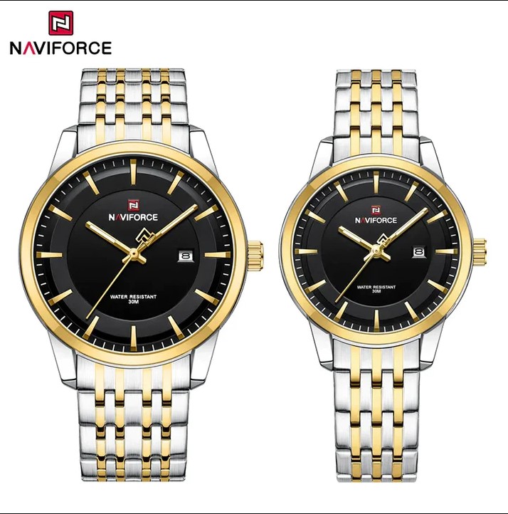 Picture of NAVIFORCE NF9228C Stainless Steel Waterproof Couple Watch – Black Silver & Golden