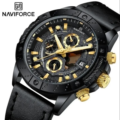 Picture of NAVIFORCE NF8055L PU Leather Chronograph Watch For Men’s – Black & Golden