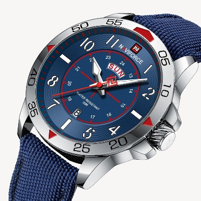 Picture of NAVIFORCE NF9204 Navy Blue Nylon Strap Analog Watch For Men - Silver & Navy Blue