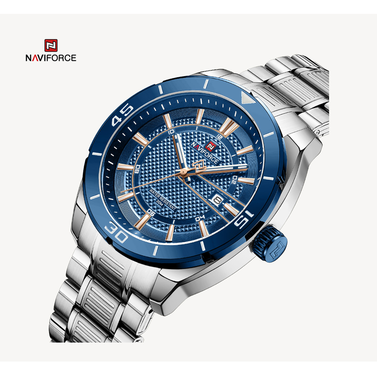 Picture of NAVIFORCE NF9210 Silver Stainless Steel Analog Watch For Men - Royal Blue & Silver