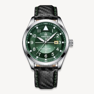 Picture of NAVIFORCE NF8022 Black PU Leather Analog Watch For Men - Green & Black
