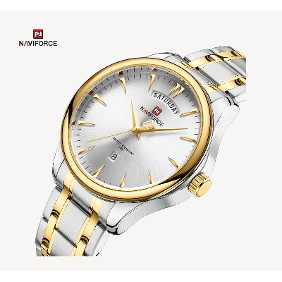 Picture of NAVIFORCE NF9213 Silver And Golden Two-tone Stainless Steel Analog Watch For Men - White & Golden