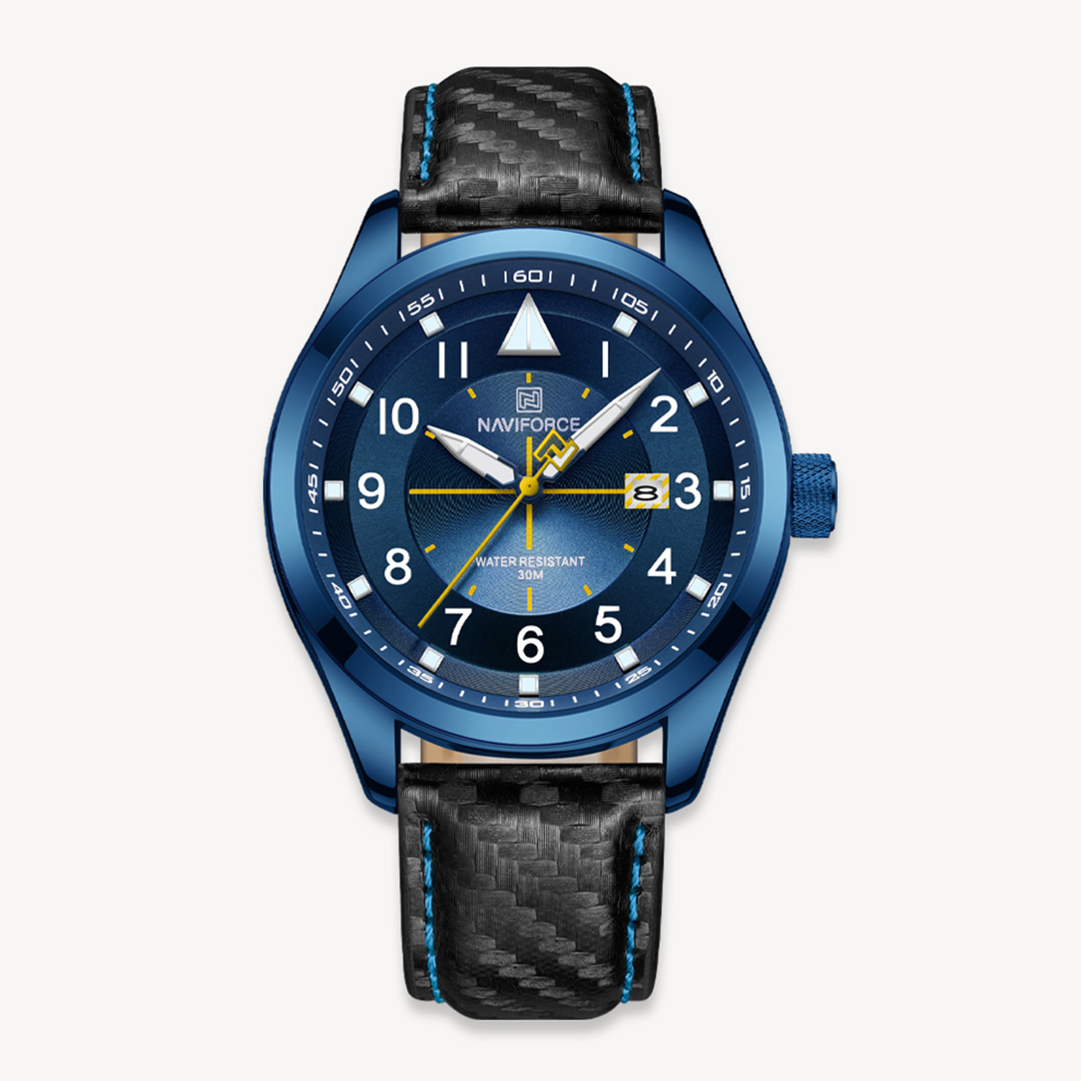 Picture of NAVIFORCE NF8022 Black PU Leather Analog Watch For Men - Royal Blue & Black