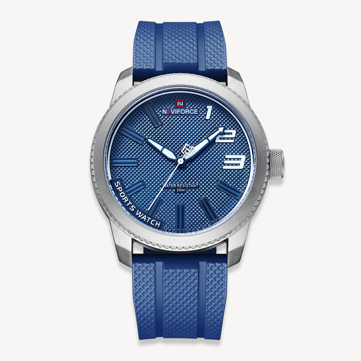 Picture of NAVIFORCE NF9202 Navy Blue TPU Leather Analog Watch For Men - Silver & Navy Blue