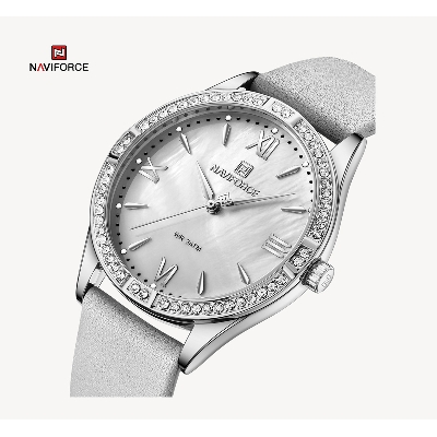 Picture of NAVIFORCE NF5038 Gray PU Leather Analog Watch For Women - Silver & Gray