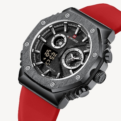 Picture of NAVIFORCE NF9216 Red TPU Silicone Strap Dual Time Watch For Men - Black & Red